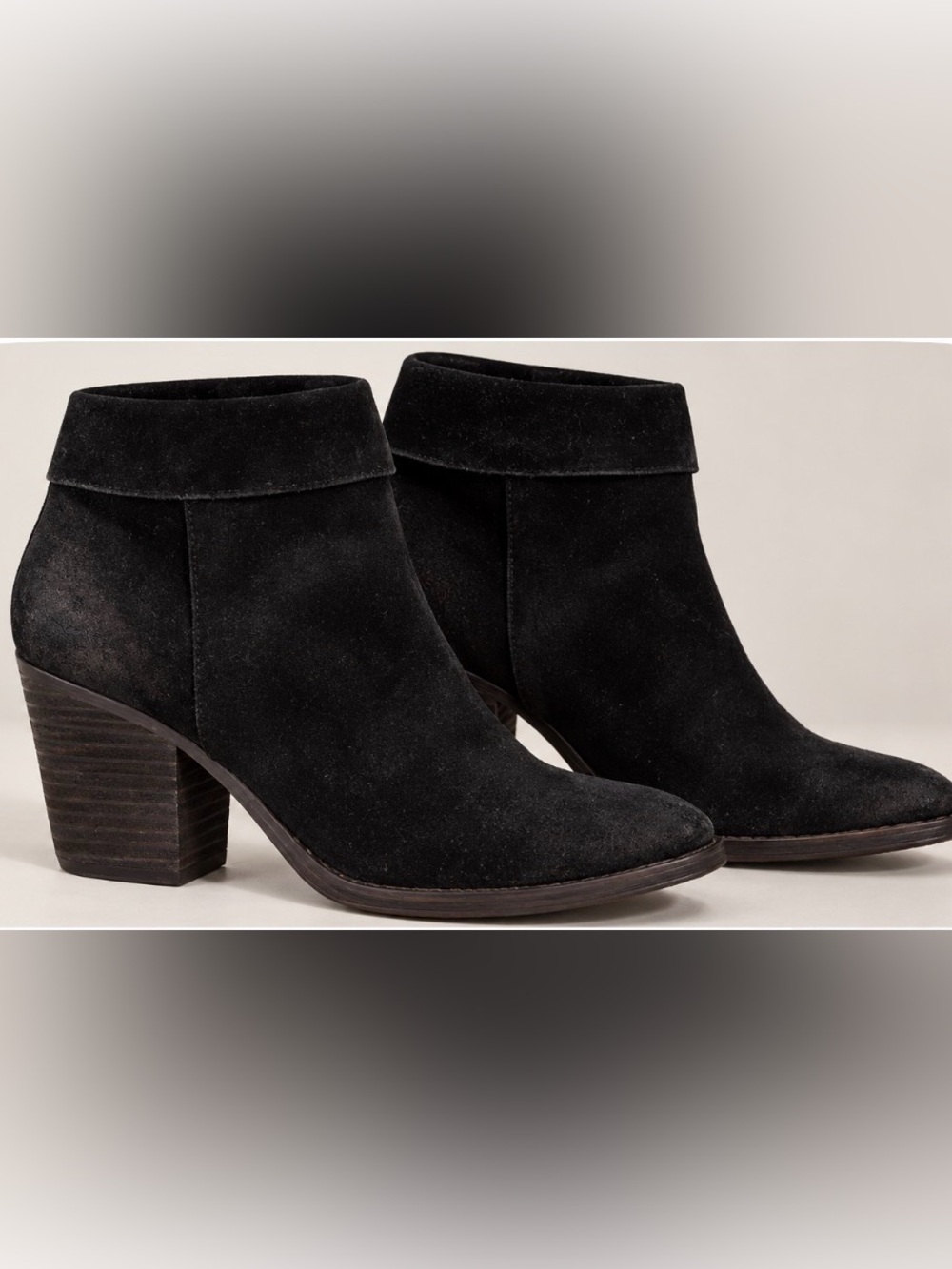 Also Black Suede Ankle Booties Classic Block Heel size 7.5
